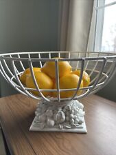 Vintage Shabby Chic Lazy Susan Wire Metal Fruit Basket White Heavy Farmhouse picture