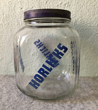 Vintage 1940s Hazel Atlas Glass Canister Jar Advertising Horlicks One Gallon picture