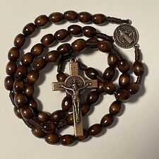 Saint St Benedict Weave Handmade Holy Catholic Rosary Wooden Beads Copper Cross picture