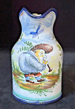 Nevers PITCHER signed F COTTARD French Faience DWARF WITH FLUTE in Meadow c1880 picture