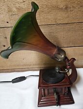 Vintage Gramophone Table Lamp With Stained Glass Tiffany Style Lily Shade picture