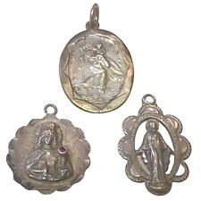 Vtg & Antique Sterling Silver Religious Medallions Lot of 3 Christian Pendants  picture