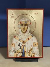 Saint Olga was Queen of Russia - WOODEN ICON FLAT, WITH GOLD LEAF 5x7 inch picture