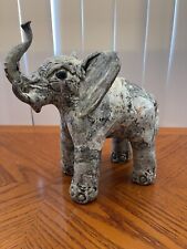 Vintage Hand Carved Crushed Oyster Shell Elephant Lucky Trunk Up 8” Tall picture