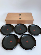Lot 5 Japanese Lacquerware Handicrafts Small Plate with Wooden Box Unused picture