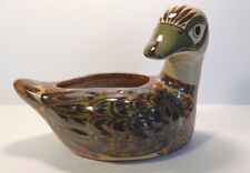 Signed Carlos Villanueva Mexican Folk Art Pottery Duck Bird Planter Pot Tonala picture