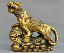 Chinese Feng shui Brass Success Money coin lucky Zodiac Ruyi Tiger beast Statue picture