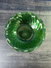 VIntage Forest Green Glass Salad Bowl Anchor Hocking Swirl Diamond 6.5” Ruffle picture