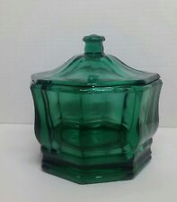 Vintage Indiana Glass Emerald Covered Candy Nut Dish Octagon Concord Pattern  picture