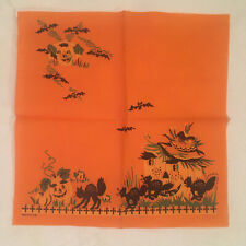 2 (Two) Rare Vintage Halloween Napkins Black Cats Bats Jack O’ Lantern Orange picture