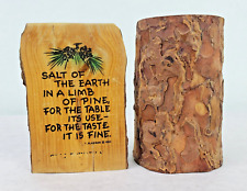 Vintage Wooden Salty and Peppy Shakers Salt of the Earth Cut from Tree Limb picture
