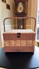 Pink Vintage Sewing Basket Wicker  with Handle  picture