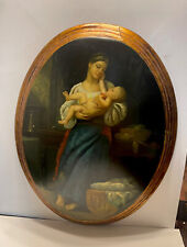 ANTIQUE 1920 ITALIAN Original Solid Wood Portrait Madonna Child Signed picture