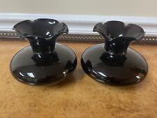 Pair Of Black Amethyst Glass Ruffled Vases picture