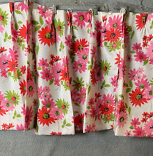 VTG 3 Cafe Pinch Pleat Curtains 21W X 27L Fiberglass Red Pink Flowers Fabulous picture