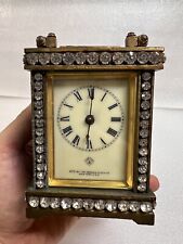 Antique Ansonia Fancy Rhinestone Victorian Porcelain Dial Guilt Carriage Clock picture