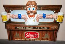 Vintage Schmidt Beer Sign Welcome Friend Bartender Bug Eyes G Heileman Brewing  picture