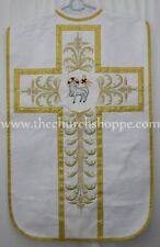 White Roman Chasuble Fiddleback Vestment 5pc set,AGNUS DEI embroidery picture