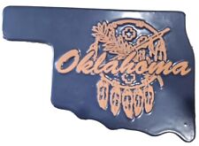 Vintage Frankoma Pottery Oklahoma State Shaped TRIVET Indian Feathers RARE Map  picture