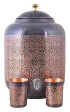 Pure Copper Water Dispenser Pot Matka Antique Eching with 2 Glass for Water 7 L picture