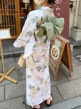Grail Kimono Yukata Set Dress Sunflower Green pattern Kyoto Summer Clothes Japan picture