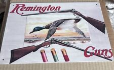 REMINGTON TIN SIGN GUN AMMO SHELL DUCK HUNTING MALLARD TEAL WOOD USED 12x8 Inch picture