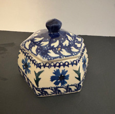 Boleslawic Handmade Polish Pottery Hexagon-shaped Lidded Trinket Box picture