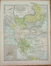 Balkan 1902 Map, Dodd Mead Co., Turkey Romania Serbia Montenegro Bulgaria Greece picture