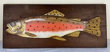 Hand Carved Fish On Wood Plaque 22” Rainbow Trout Hand Painted Cabin Wall Decor picture