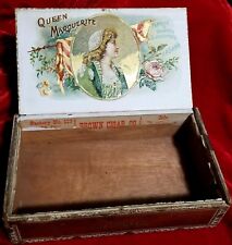 1898 Queen Marguerite of Italy Wood Habana Cigar Box Tax Stamp Litho Margherita  picture