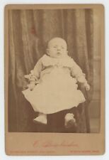 Antique Circa 1880s Cabinet Card Adorable Little Baby Bombardier N. Adams, MA picture