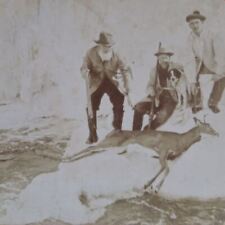 c1900 Hunters and Dog with Spike Buck Shot Snow Creekside Stereoview A5 picture