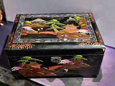 Vintage Black Lacquered Music Jewelry Box, Abalone Inlay  Japan   picture