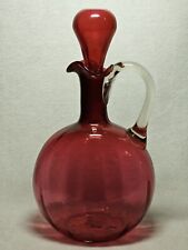 Antique Victorian Cranberry Glass Handled Decanter With Ground Pontil  picture