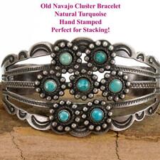 40's Old Navajo Bracelet Natural Turquoise Sterling Silver FRED HARVEY Era PAWN picture