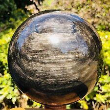 5LB Natural Silver Black Obsidian Sphere Quartz Crystal Ball Healing picture