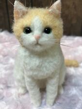 Needle Felted brown-and-white Cat2 ,  OOAK, Cat figurine Gift Mini Handmade picture