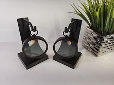 POTTERY BARN DESKTOP CANDLE HOLDER W/HANGING MAGNIFYING GLASS. SET OF 2 picture