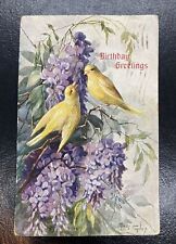 Post Card Birds Flowers Painting Tary Golay Posted 1908 / Rare Card picture