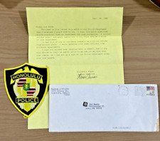 1985 Obsolete HONOLULU POLICE Patch w Lt. Darren Asuncion Signed Letter picture