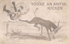 Donkey Kicks Farmer Over Barbed Wire Fence-Old Comic PC-You're An Awful Kicker picture