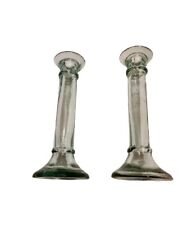 Pair of Collectible  Vintage Aqua Sage Green Glass Candle Sticks picture
