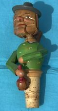 ANRI Drinking Man Mechanical Wine Bottle Stopper Cork Vintage Hand Painted picture