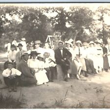 c1910s Outdoor Park Group Smiles People RPPC Family Child Swing Real Photo A161 picture