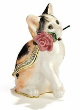 Tabby Cat with Rose trinket box, jeweled & enamel,  NIB - Beautiful picture