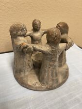VTG Aztec/Mayan Circle of Women Friends Terracotta Clay Candle Holder Pottery picture