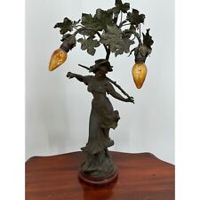 Antique French Spelter Bronze Art Nouveau Newel Post Lamp Lady with Flowers picture