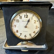 Antique 1926 WALTHAM 9J Mechanical Wind-Up 8 Day Travel Clock with Leather Case picture