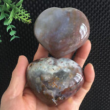 350g 2pcs Ocean Jasper Heart Carving Quartz Crystal Collection Healing picture