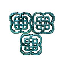 Lot of 3 Chinese Infinite Knot Turquoise Green Mix Glaze Clay Tile cs7264 picture